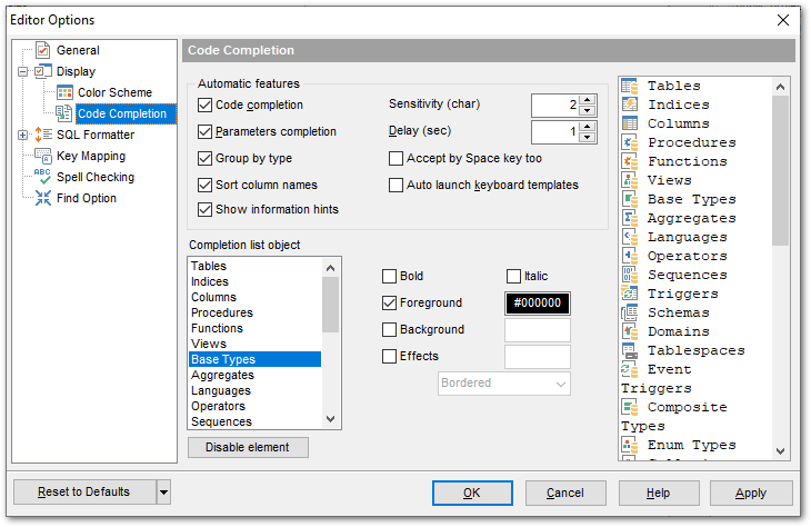 Editor Options - Display - Quick Code