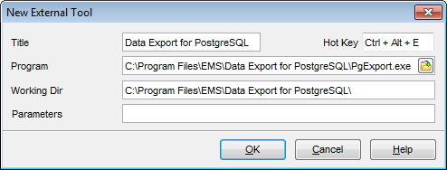 External tools - External Tool Info editor