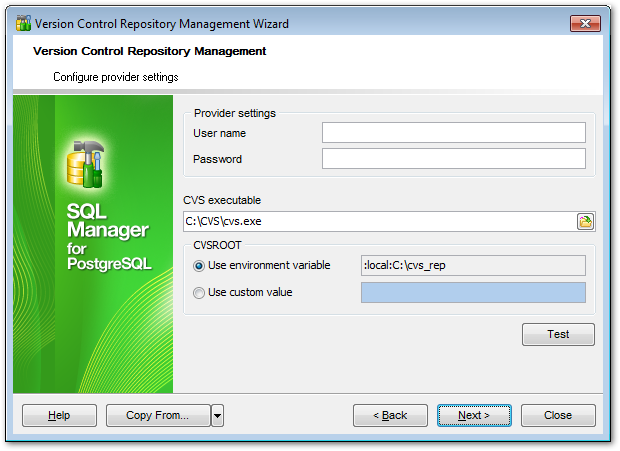 Repository management wizard - Configuring provider settings - CSV