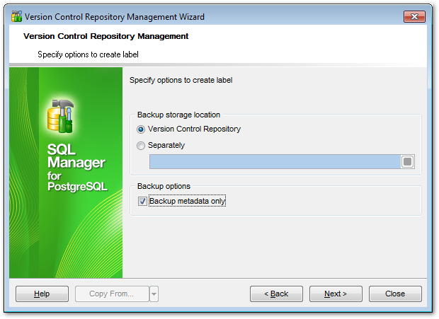 Repository management wizard - Defining label options