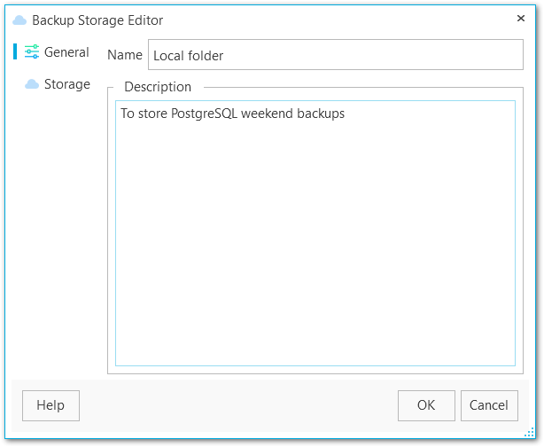 Backup storage editor - General tab