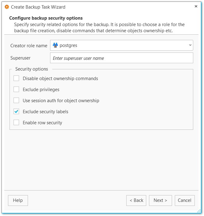 Backup tasks - Configuring backup security options