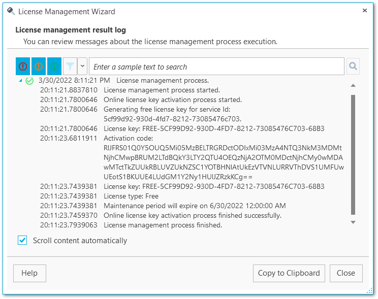 License management wizard - Completing operation