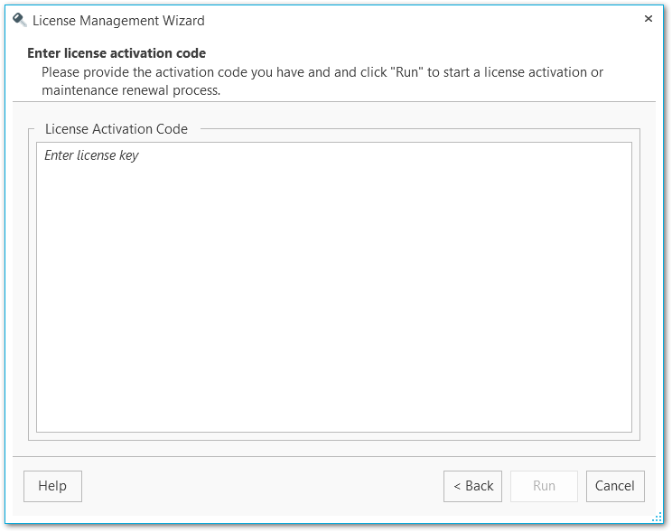 License management wizard - Manual activation process
