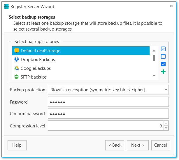 Register server - Selecting backup targets