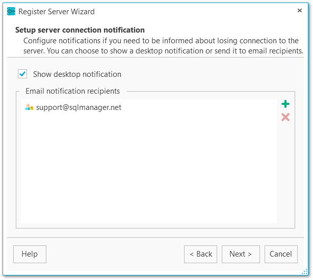 Register server - Setting notifications