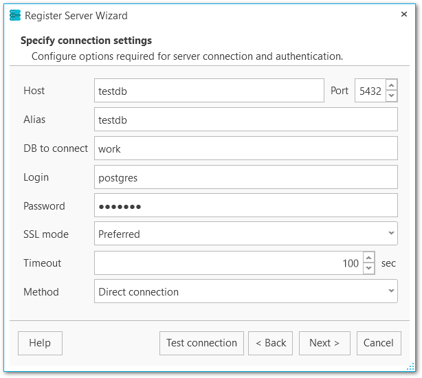 Register server - Specifying connection info