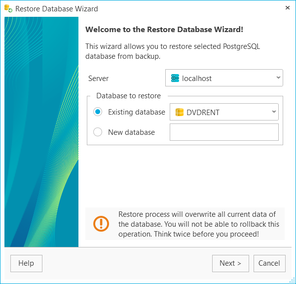 Restore database - backup storages - database selecting