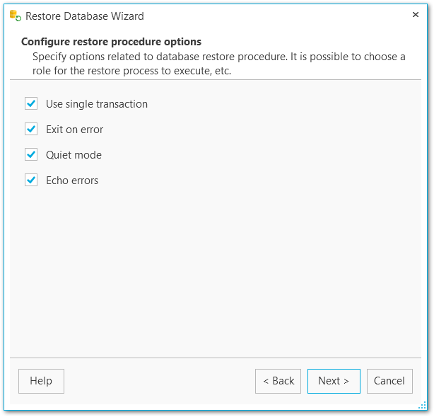 Restore database - procedure options 1