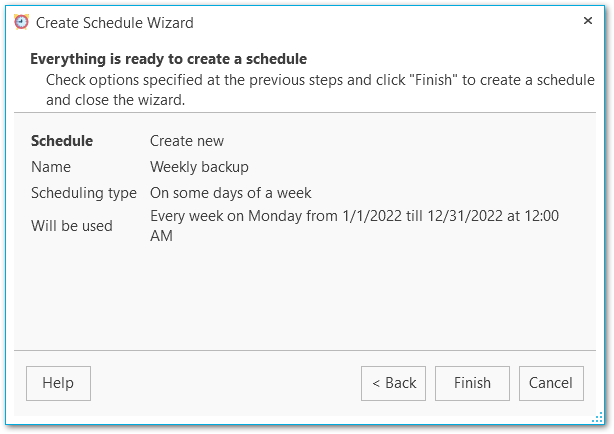 Schedule wizard - Performing operation