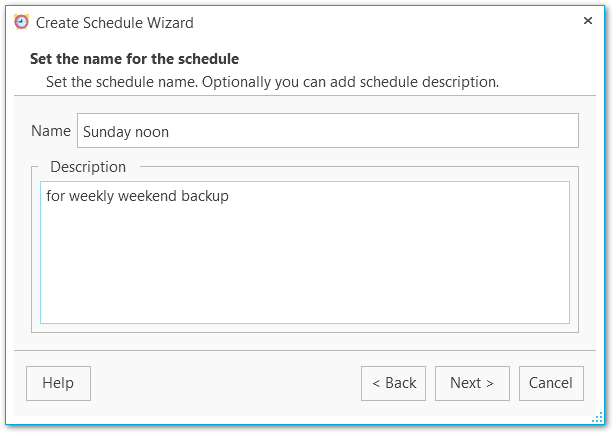 Schedule wizard - Specifying name