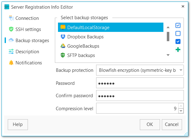 Server Registration Info - Backup targets