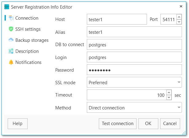 Server Registration Info - Connection