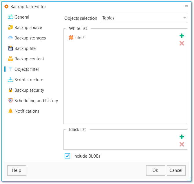 Task editor - Objects filter