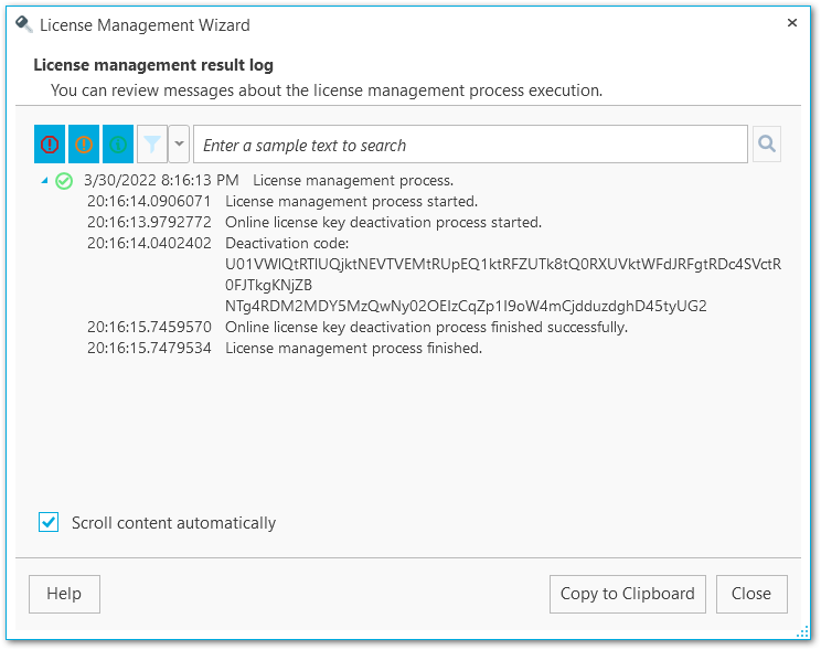 License management wizard - Deactivation manual completing operation
