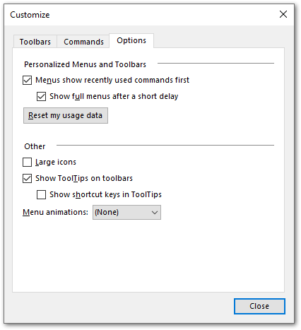Appendix - Customize - Options