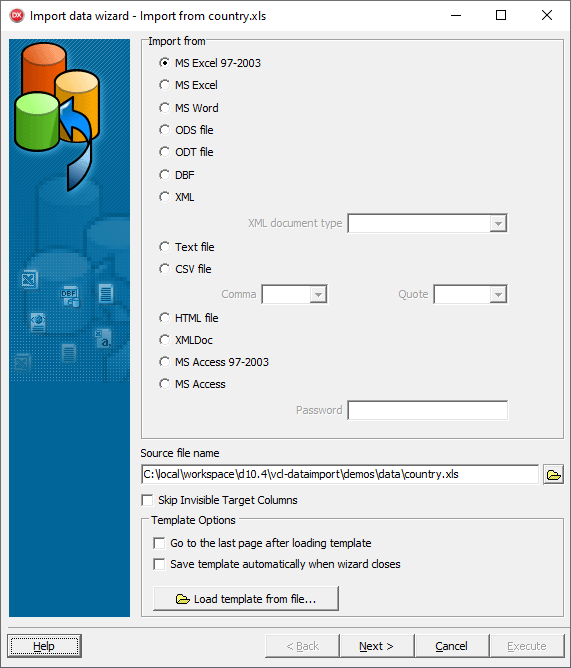 Advanced Data Import Wizard Guide - Selecting source file name and format