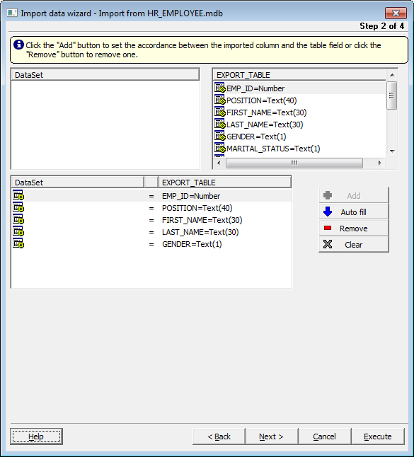 Advanced Data Import Wizard Guide - Setting Correspondence - MS Access