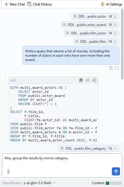 AI Assistant panel in SQL Manager