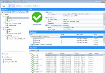 Browsing server and database status