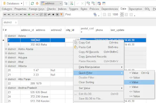 PostgreSQL data grid with filtering, grouping and JSON/XML support