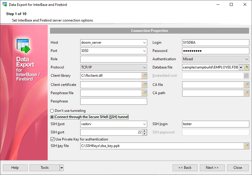 Setting connection properties