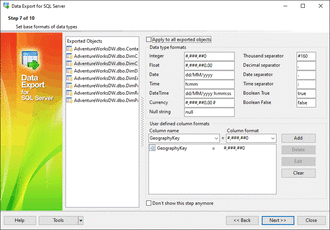 Setting export options