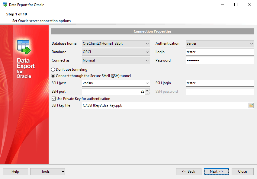 Setting connection properties