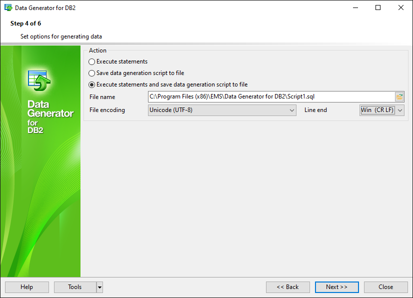 Setting generation options