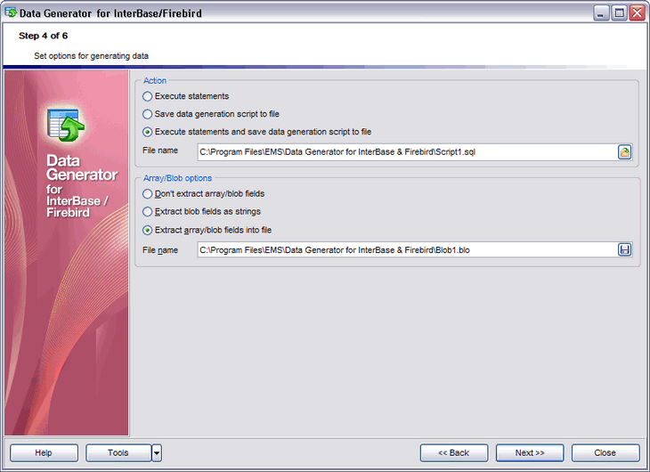 Setting generation options