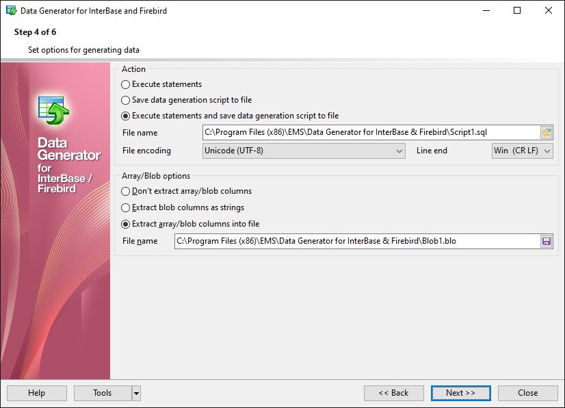 Setting generation options