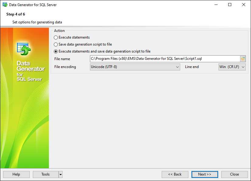 Setting generation options