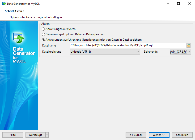 Setting generation options