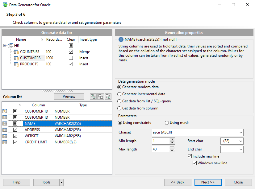 EMS Data Generator for Oracle
