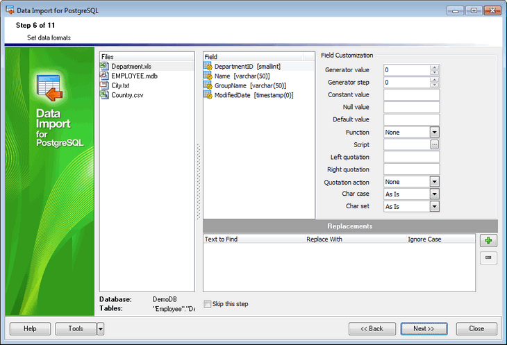 Import postgresql