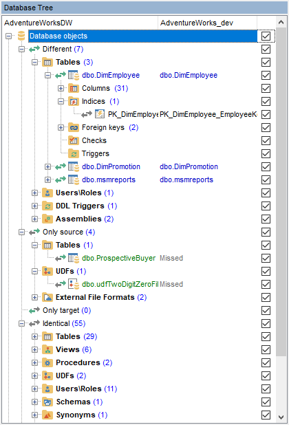 Using DB Tree to browse database objects