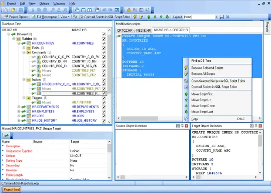 Compare and Synchronize Oracle Database Schemas Main Window
