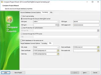 Setting tunneling options for DB connection
