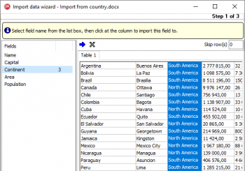 Defining columns to import from DOCX