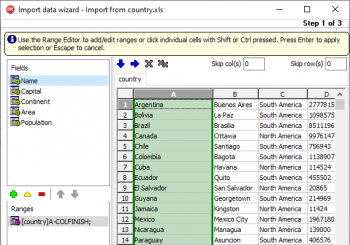 Définition des colonnes à importer depuis Excel