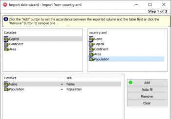 Defining columns to import from XML