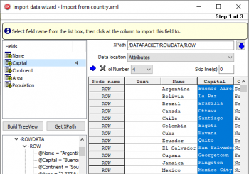 Назначение столбцов для импорта из XML Document