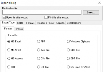 Selecting format to export data